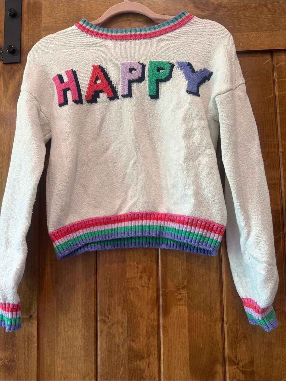 Old Navy Cream Sweater with Multicolor HAPPY Lettering